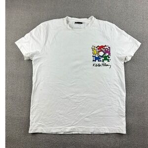 Keith Haring T-Shirt Men L White Graphic Print Short Sleeve Streetwear Crewneck